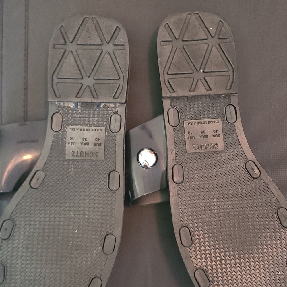 SCHUTZ Black Glossy Rubber Slide Sandals - Picture 2 of 3